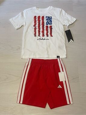 Adidas Red and White Kids Athletic Shorts